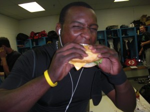 Byron Wiley eats the burger then goes out and hits 3 homers in one game!!