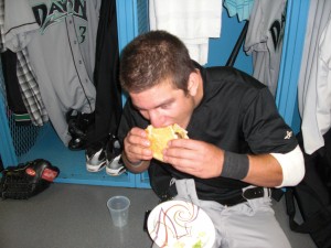 Josh Fellhauer is trying to get use to life in the minors...This burger was a good start...